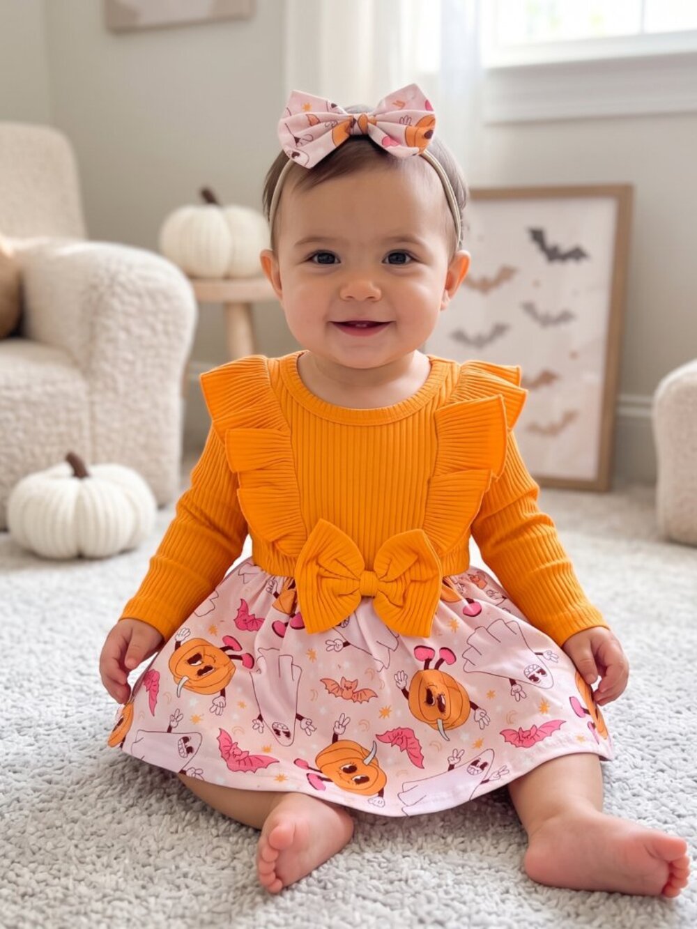 New Baby Halloween Onesie with Matching Headband – Size 9–12 Months